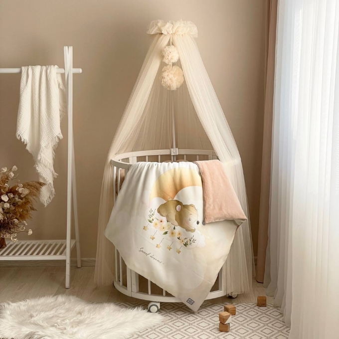 Set lenjerie Patut bebe din 6 piese, Ursulet crem (12)
